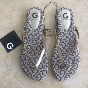 Gold Guess Flip Flops NWT